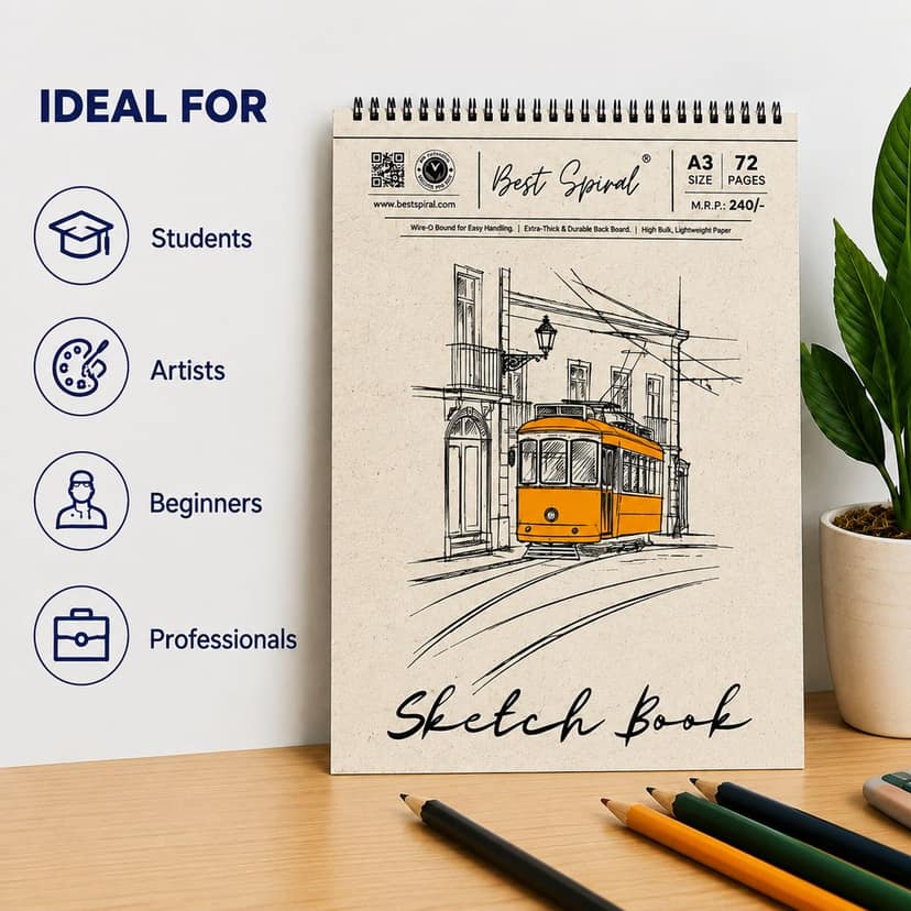 A3 Sketch Book - 72 Pages - 140 GSM Paper - 29.7 cm x 42 cm - Pack Of 1 view 2