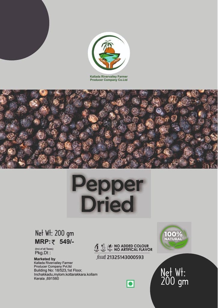 100% Natural Dried Black Pepper 200gm Pouch view 2