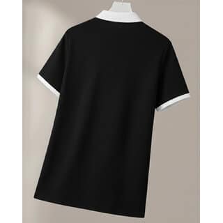Ausk Mens Black, White Solid Cotton Blend Polo T-Shirt view 2