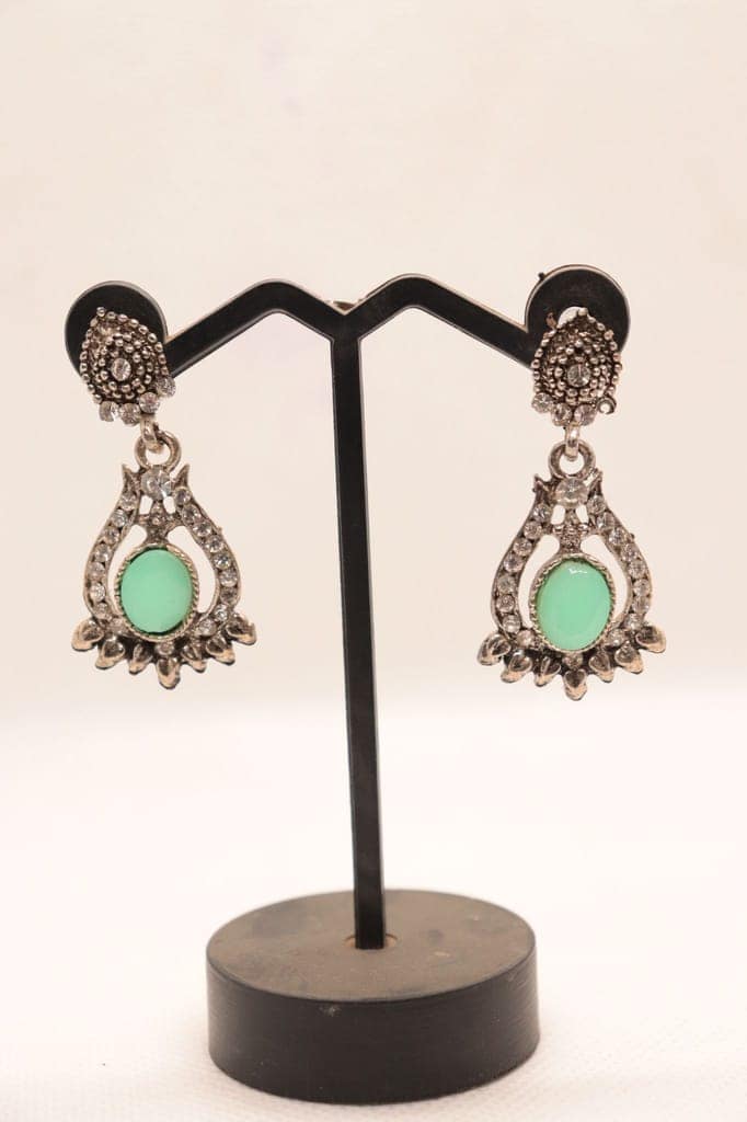 Silver Green Teardrop Earrings with Cubic Zirconia view 2