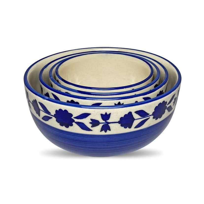 Ceramic Dining Royal Blue Floral Hand-painted Ceramic Serving Bowls Set of 4 view 2