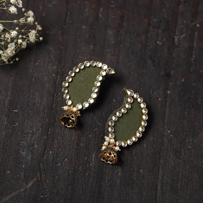 Green - Chhavi Stone Work Fabart Earrings view 2