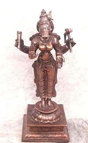 Searchers Paradise - Copper Idols Varahi,5 inches, Copper Handmade 365 Grams, Patina Antique Finish, Pack of 1 Piece