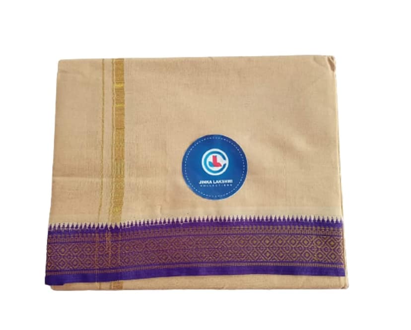 Jinka Lakshmi Collections 100% Handloom Cotton Dhoti With Big Borders Up and Down 4 Meters Unstitched Pack of 2 (Multicolor-7) view 2
