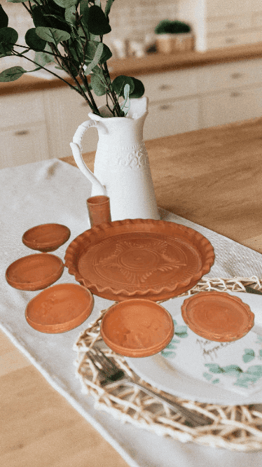 Earthen Terracotta Dinnerware Set - Handcrafted Clay Tableware view 2