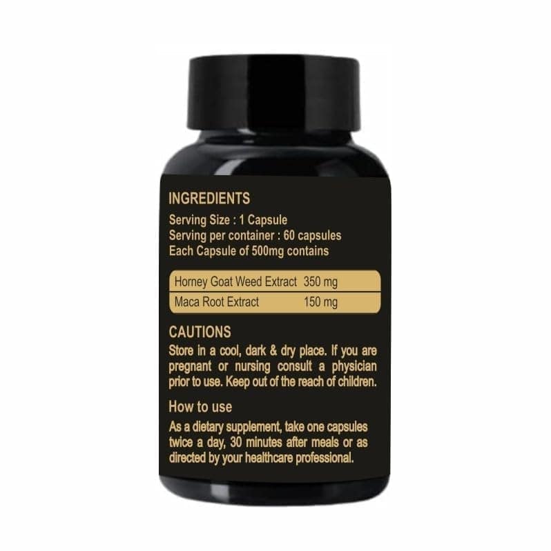 FIJ AYURVEDA Horny Goat Weed Epimedium Extract With Maca Root Extract Dietary Supplement - 500mg 60 Veg Capsules (Pack of 2) view 2