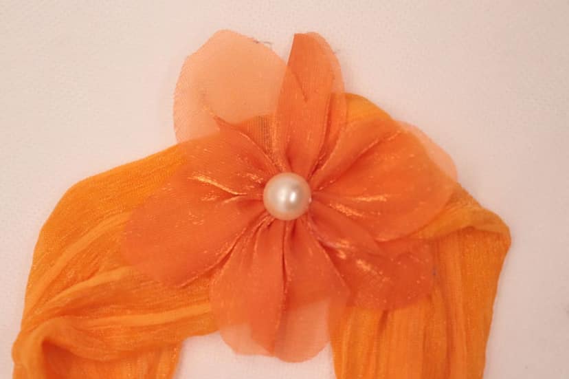 Orange Chiffon Flower Pearl Headband for Baby Girl view 2