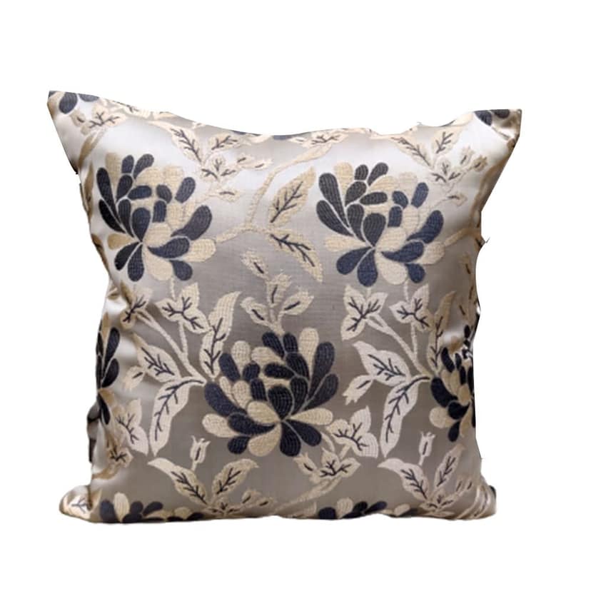 GOODVIBES Grey White Damask Floral Woven Square 3 Cushion Covers and 1 Table Runner Combo Luxury Modern Pillow Cover for Sofa Living Room Bedroom |12X12 Inch Cushion Cover I12 X 59 Inch Table Runner view 2