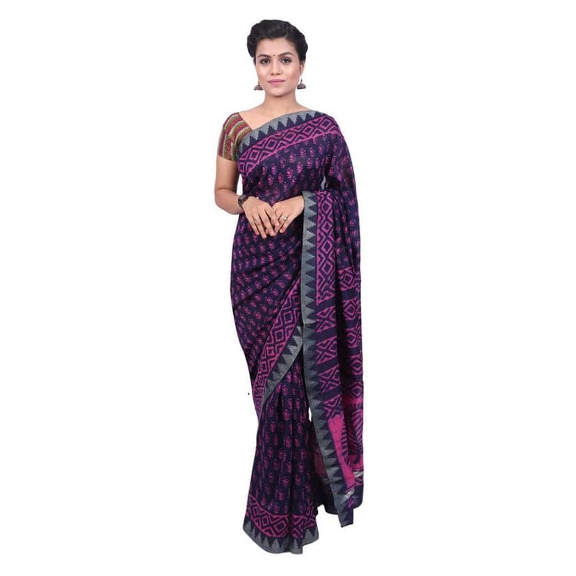 HANDLOOM CHANDERI PRINTED SAREE WITH BLOUSE (SKU - 1SCZ04011120 SAREE- 21) view 2