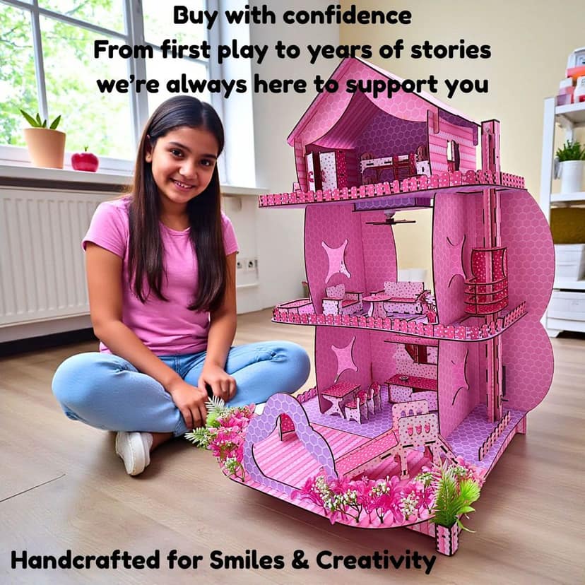 Dream Wooden Dollhouse with Electronic Lift, Fan & Lights for Kids | Luxury Pretend Play Doll House with Furniture | Educational & Creative Role Play Toy view 2