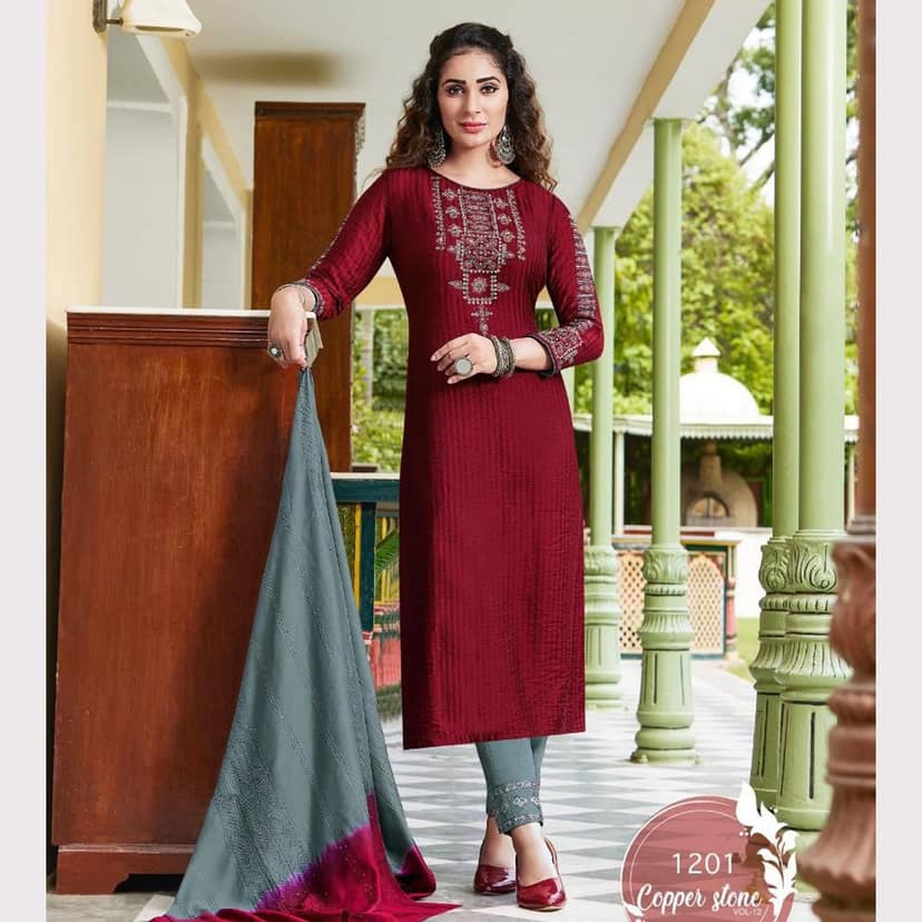 TALK BY FASHION Women Viscose Silk Kurta with Pants & Dupatta view 2