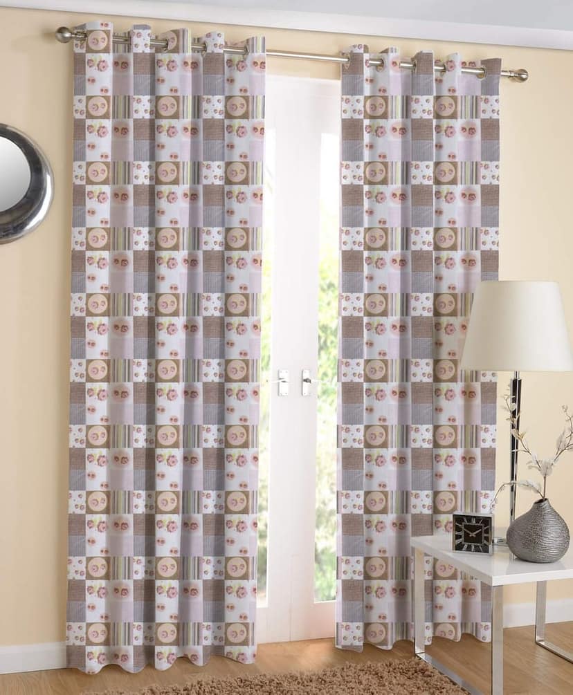 AIRWILL Cotton Self Design Eyeleted Door Curtains (Multicolour, 4 x 7 ft) - Pack of 2 Pieces