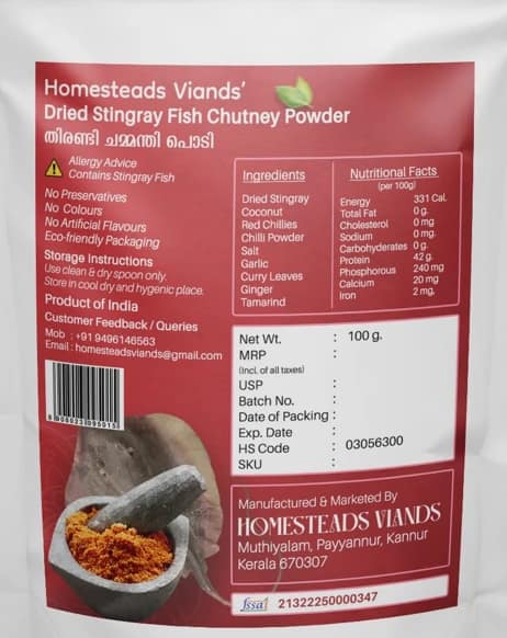 Homesteads Viands Dried Stingray Chutney Powder 100g Pack of 2 view 2