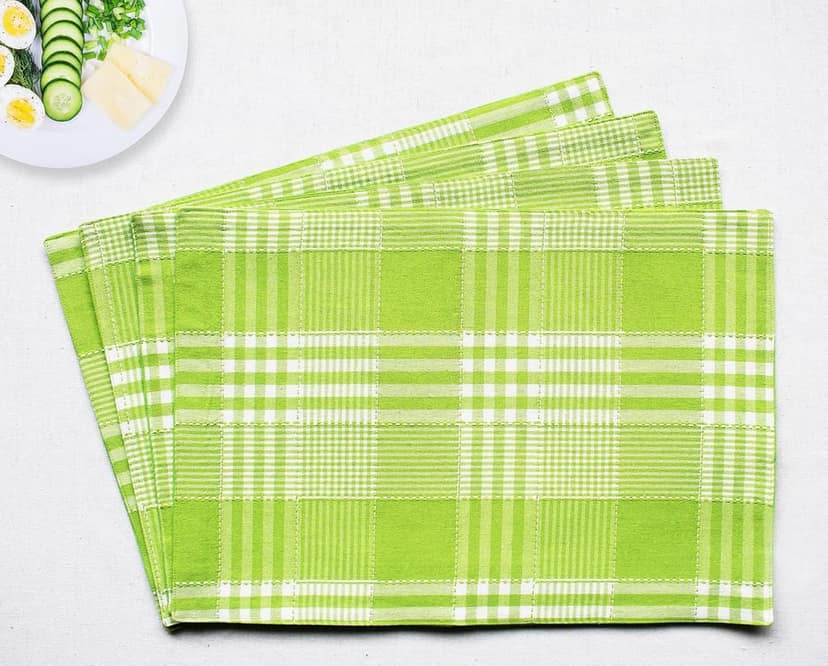 Airwill, Cotton Checkered Pattern Dining Table Placemats, 33x48cms (Green) - Pack of 4 pcs view 2