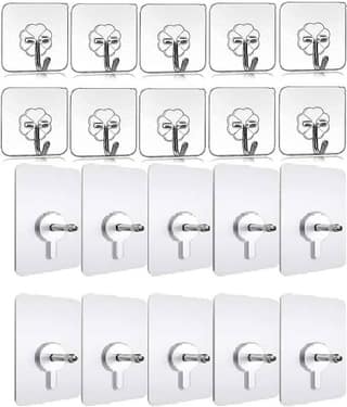 Sansuka Wall Hooks Adhesive No Drilling Waterproof for Home Kitchen Bathroom (Pack of 20)