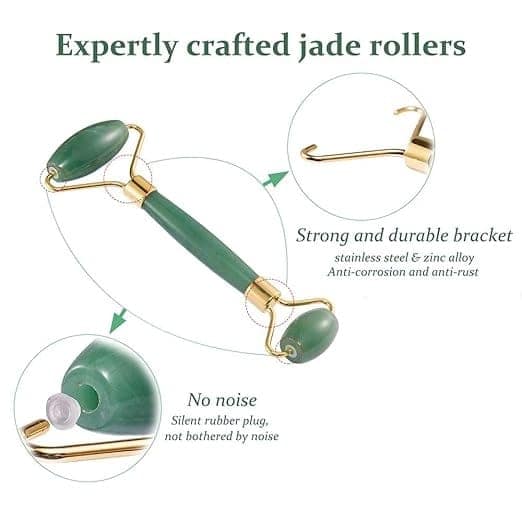 Natural Jade Roller & Gua Sha Set for Face, 100% Original Xiuyan Jade Roller for Facial Massage, Anti-Aging, Lymphatic Drainage, Beauty Skincare Tools view 2