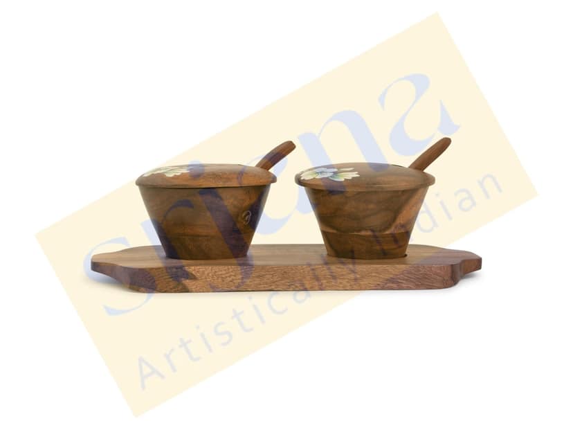 Srjana Hand Painted Mango Wood Multipurpose Jar Set with Tray and Spoons view 2