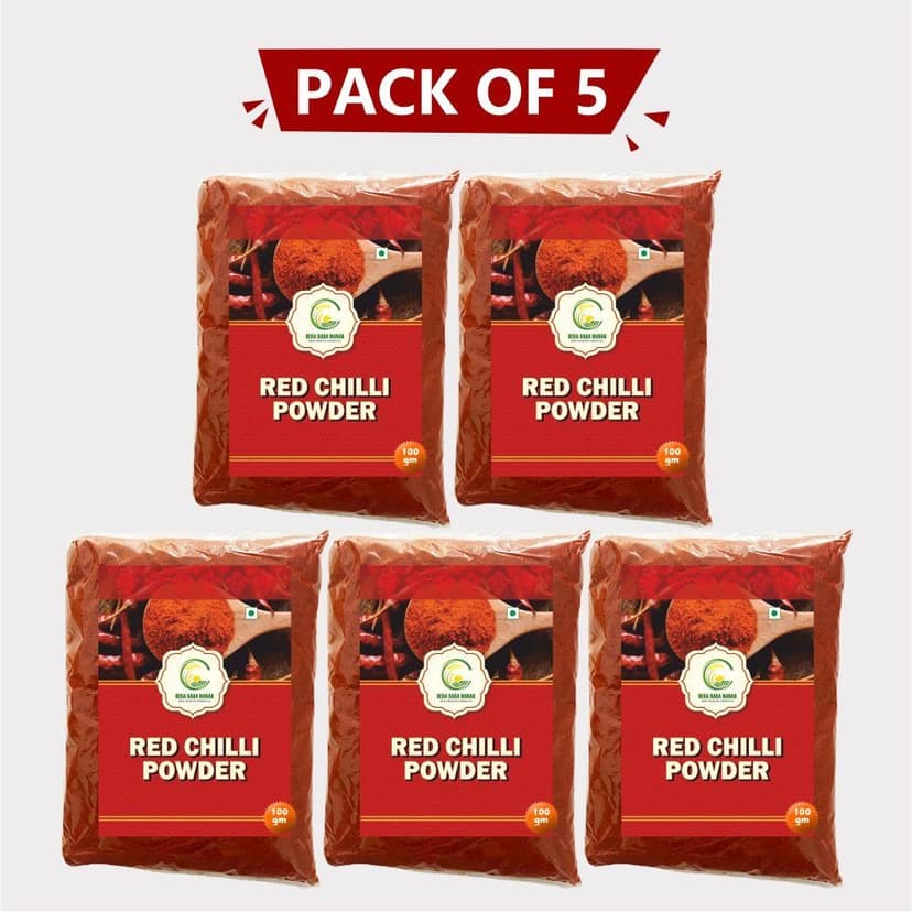 Red Chilli Powder 500gm (5 × 100gm) – Dera Bera Nanak Spicy & Flavorful Kashmiri Red Chilli Powder.