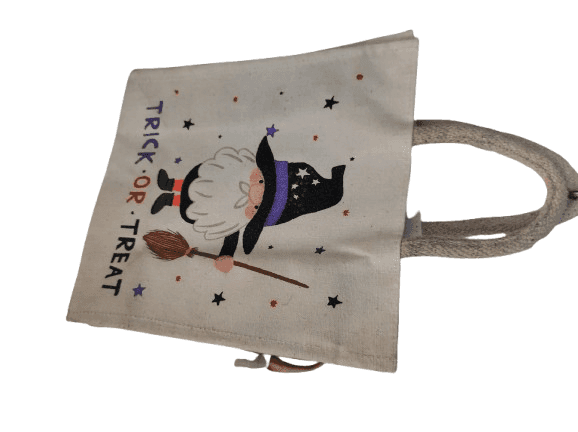 Cute Cartoon Witch Printed Burlap Tote Bag Halloween Trick or Treat Bag Kids Gift Bag Party Favor Bag view 2