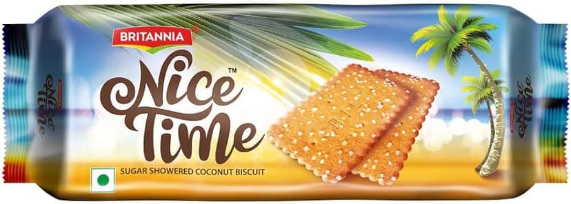 Britannia Nice Time Coconut Biscuit - Ready To Eat, Crunchy & Sweet, 143 g