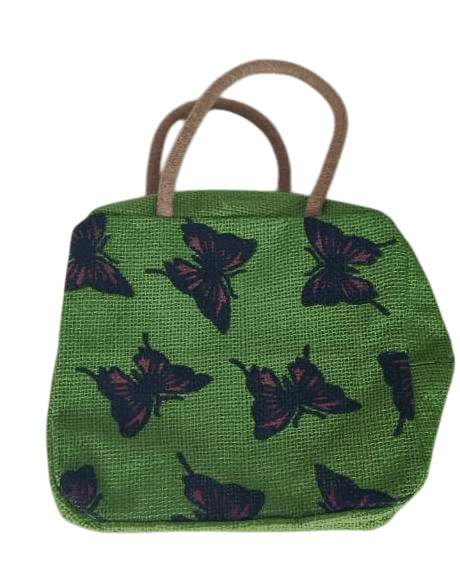 Green butterfly jute tote bag view 2