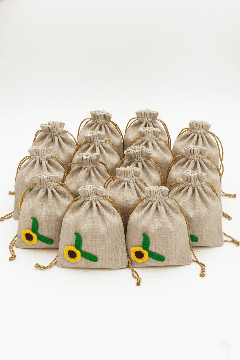 Laxmi Creations Handcrafted Jute Potli | 8"×7" | Lightweight Gift Potli Bag | Jute & Woolen Pouch 20 pc view 2