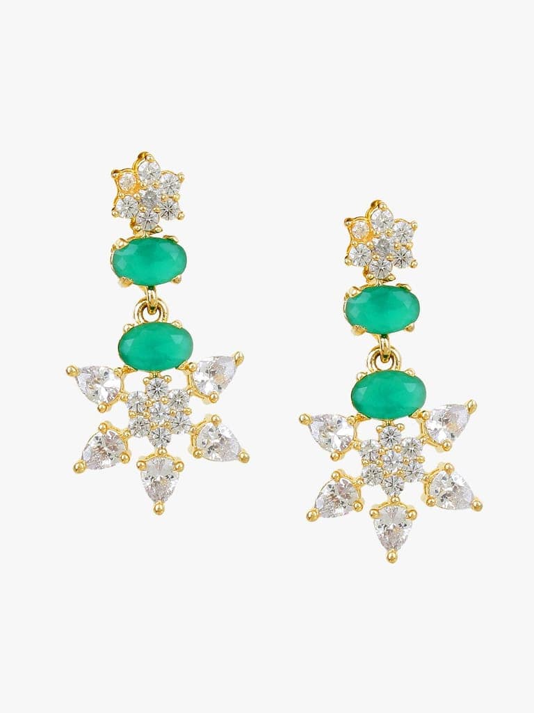 Cardinal American Diamond Gold Plated Brass Green Color Stone Necklace Set view 2