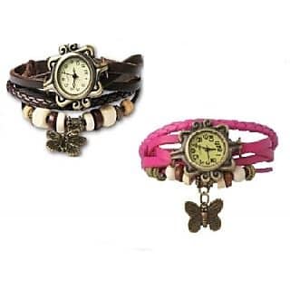 Butterfly ladies watch Combo Vintage Design Watches (BLACK PINK) By Eglob