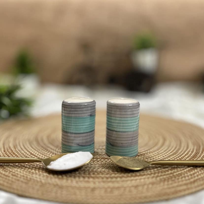 Ceramic Dining Glossy Green and Grey Ceramic Salt & Pepper Shaker || Dispenser Set || Seasoning Shakers || Spices Containers