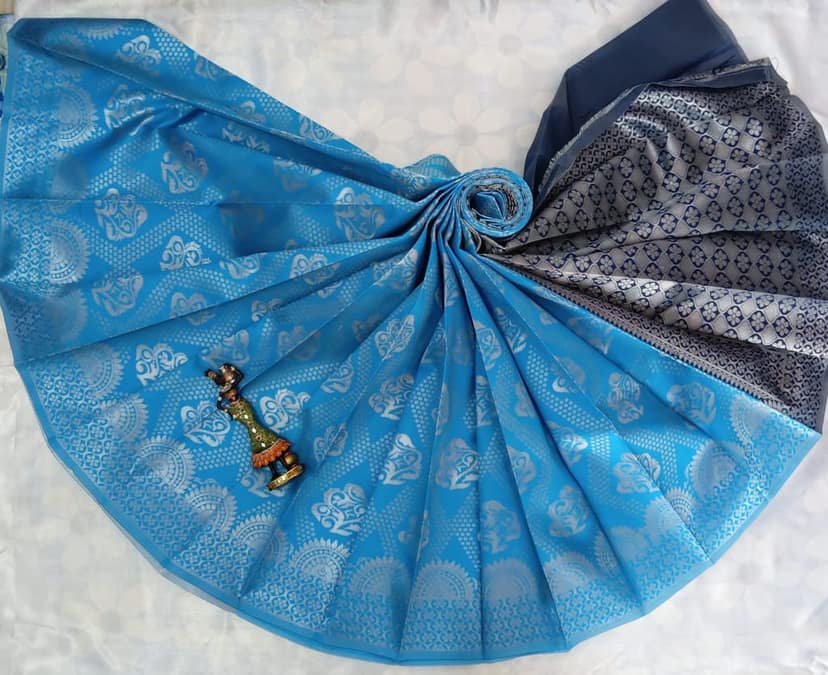 Kubera Silk Cottton Saree with Blouse - Sky Blue view 2