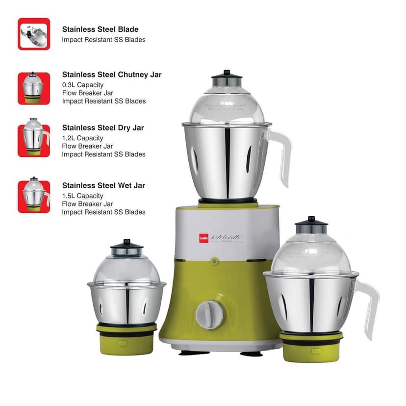 Cello Grind-N-Mix 700 750-Watt Mixer Grinder with 3 Jars (Green) view 2