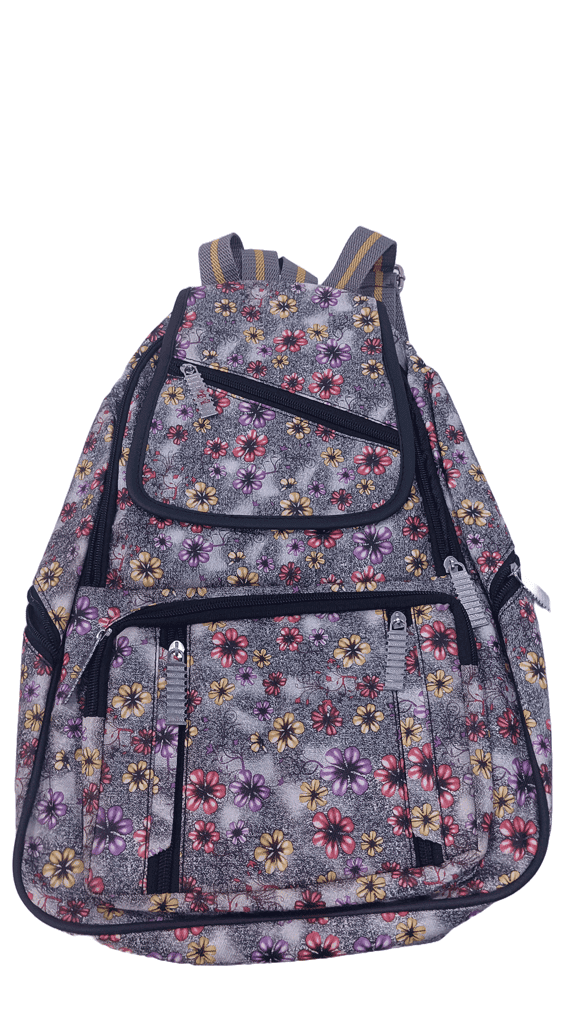 Women's Floral Patterned Canvas Backpack with Multiple Zippered Compartments