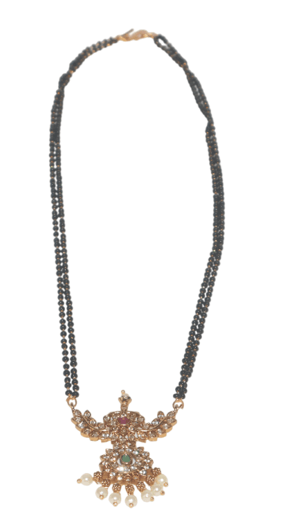 Gold Plated Mangalsutra with Cubic Zirconia & Gemstone Pendant view 2