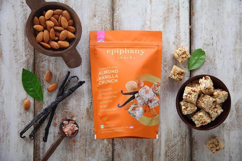 EPIPHANY SNACKS Almond Vanilla Dry Fruit Protein Bar Snacks Almond Chikki Healthy Snacks | Almond Protein Bar Chikki No Added Sugar Healthy Snack (85 g) view 2