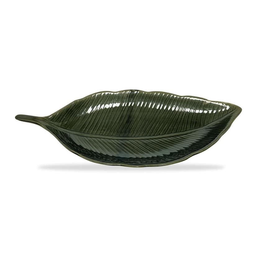 Ceramic Dining Emerald Green Leaf shaped ceramic Platter view 2