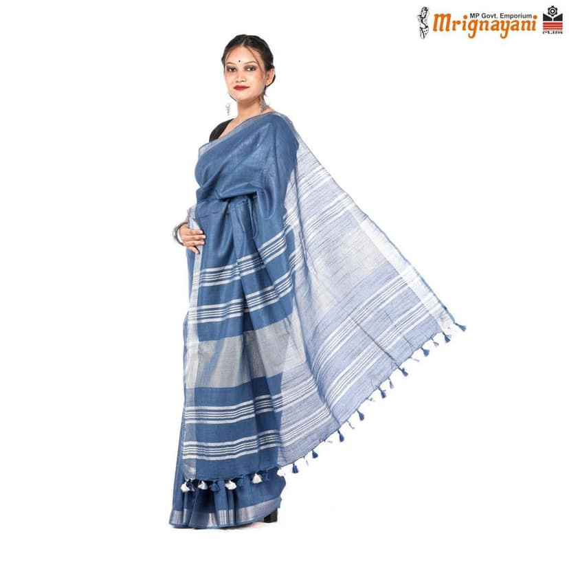 HANDLOOM COTTON LINEN SAREE WITH BLOUSE (SKU - 1SCZ01210522, SAREE-1108) view 2