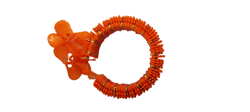 Orange Beaded Bangle with Golden Beads and Flower Design view 2