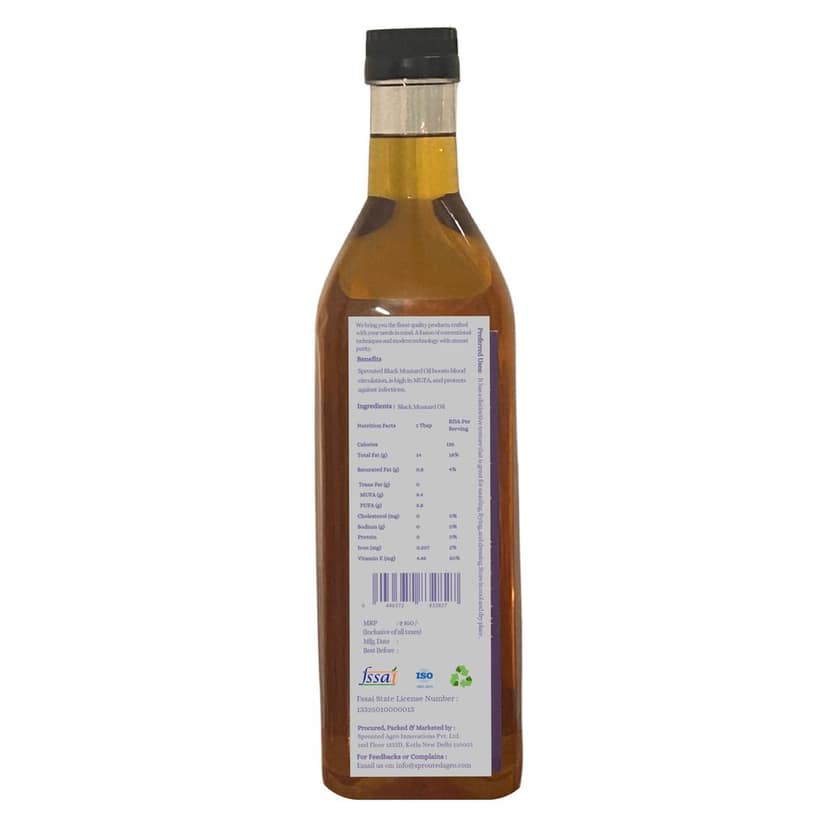 Sprouted Wood Cold Pressed Black Mustard (Kali Sarso ka tel) Oil | Glass Bottle | Kohlu/ Kacchi Ghani | 100% Pure | Gluten-Free | Chemical Free | Wood Cold Pressed/ Cold Pressed Black Mustard Oil for Cooking in 2 Litre view 2