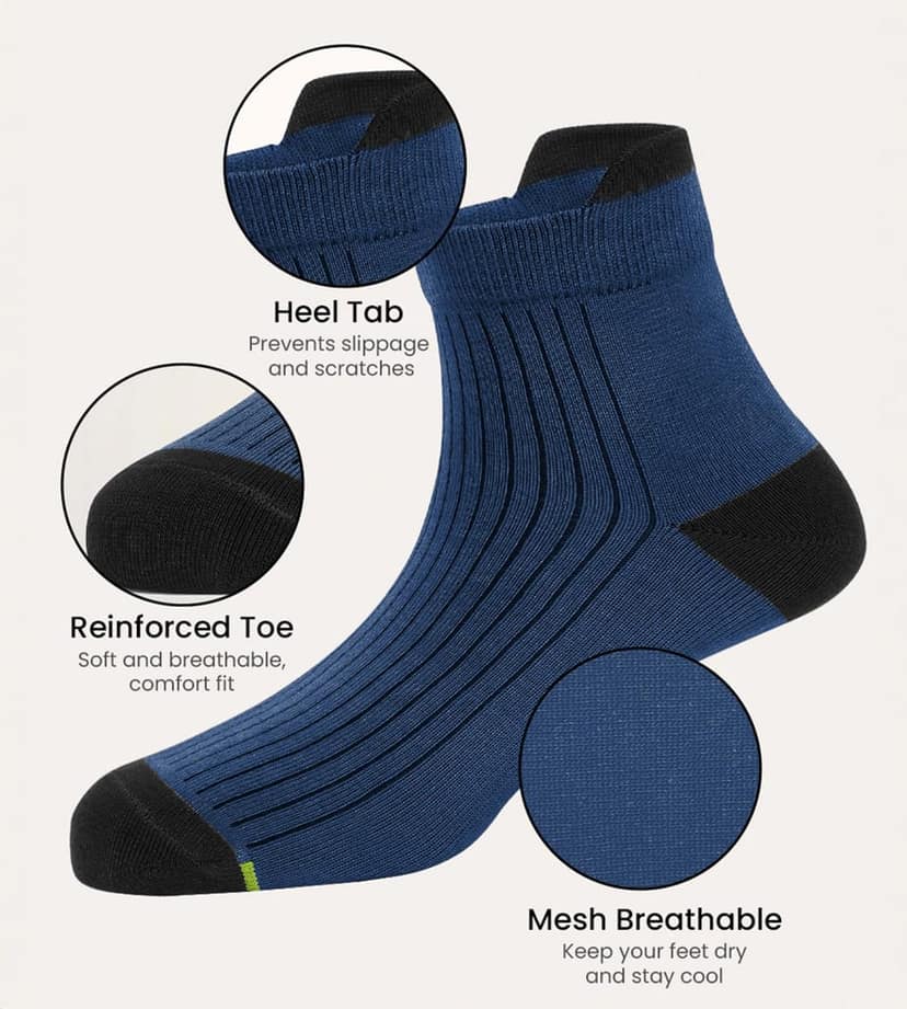 Freecultr Ankle Socks | Breathable Bamboo Fibre | Odour Resistant | Thermo Regulated | Moisture Wicking | Anti-Slip Y-Heel | Soft & Comfortable Navy, Army Green, Dark Grey view 2