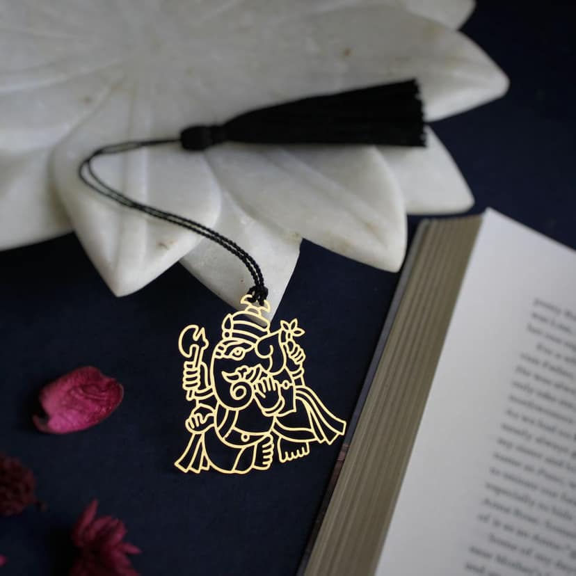 Ganesha Brass Metal Bookmark with Simple Black Tassel, Unique Design for Spiritual Reading for Book Lovers and Gifting. (pack of 5) view 2