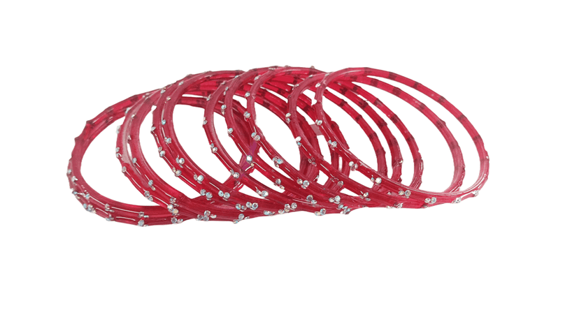 Pink Glass Bangle Set with Rhinestones