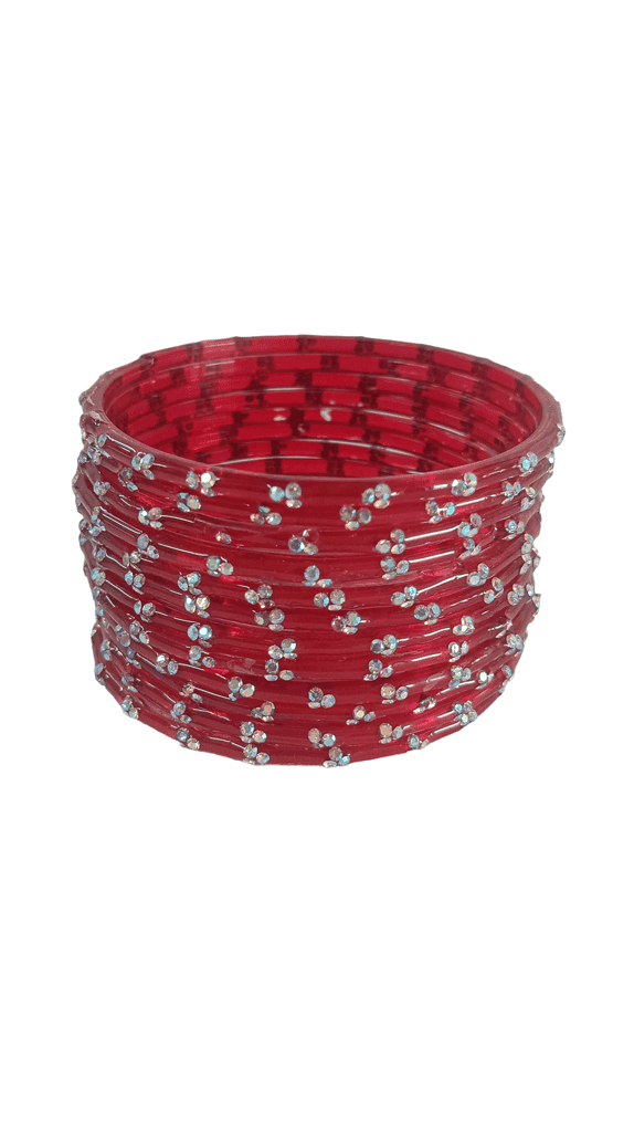 Pink Glass Bangle Set with Rhinestones view 2