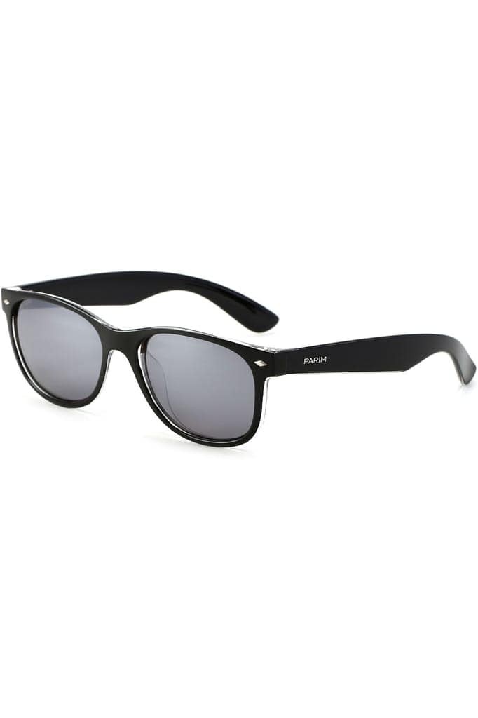 PARIM Polarized Unisex Wayfarer Sunglasses Black Frame / Silver Lenses | SKU 1290 B1