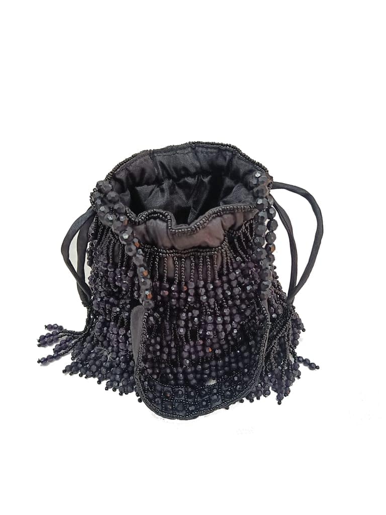 Heavy handwork Bead And Sequin Embellished Potli Bag- Black view 2