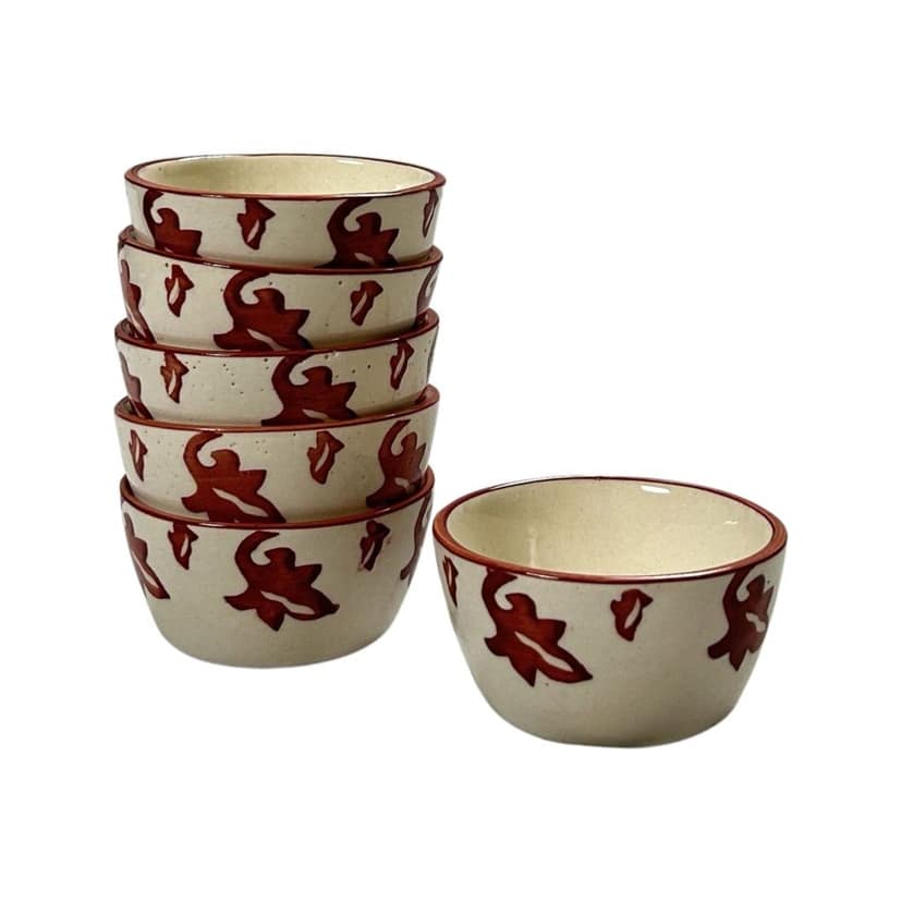 Ceramic Dining Brown and White Floral Ceramic Dip Bowls Set of 6 || Ketchup Bowls || Sauce Bowls || Chutney Bowls view 2