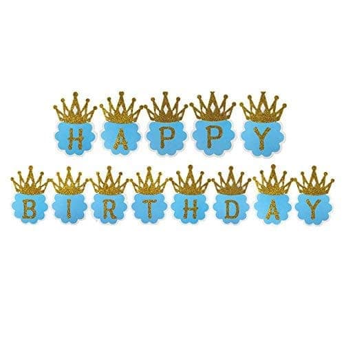 Balloonistics Glitter Crown Happy Birthday Card Board Banner for Boys Birthday/Birthday Decoration Items (Blue) view 2