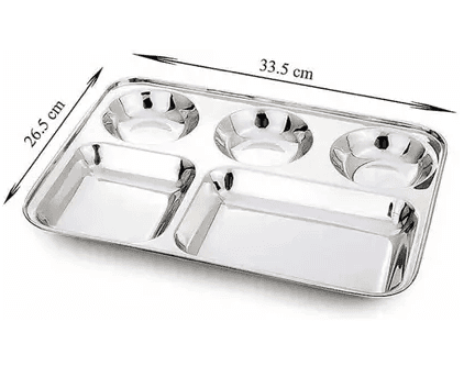 Wektu Stainless Steel Bhojan Thal/5 in 1/ Divided Plates Set of 6 - Perfect for Meals/Food Grade Pass/1 view 2