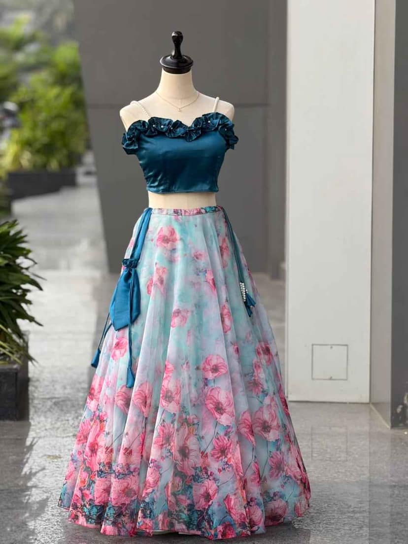 Organza Silk Digital Print Lehenga