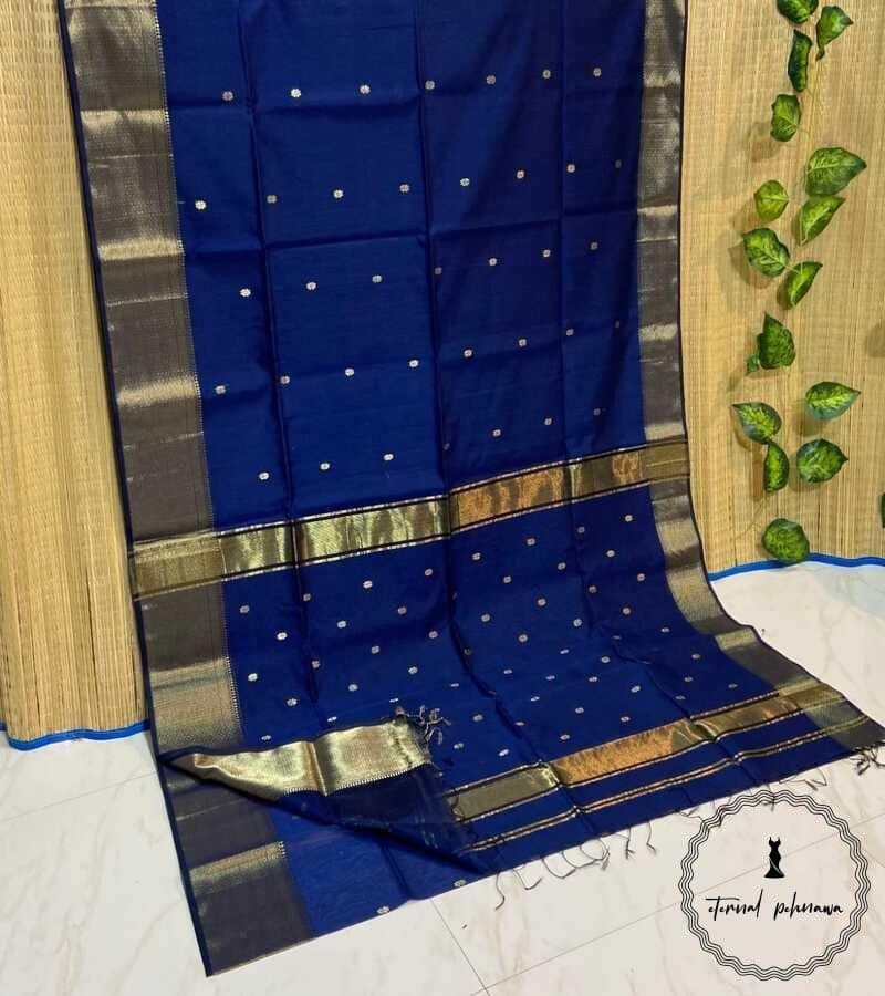Beautiful Maheshwari Handloom Saree with Golden Jari Border & Intricate Butti view 2