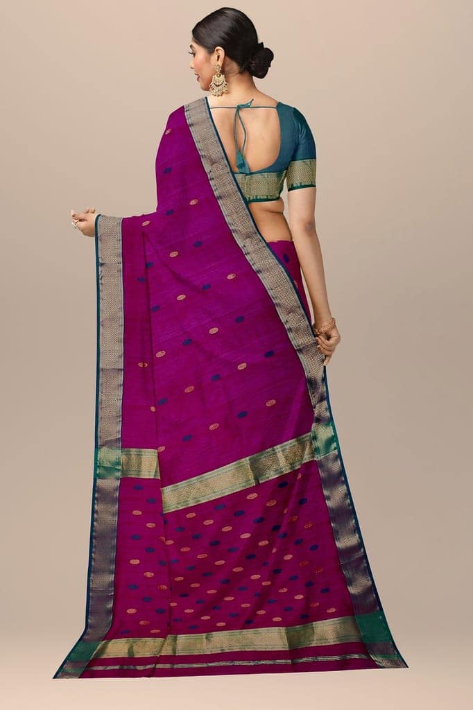 Purple Rudraksh Buti Handwoven Sausar Silk with Zari Border Saree SKU-BS10058 view 2